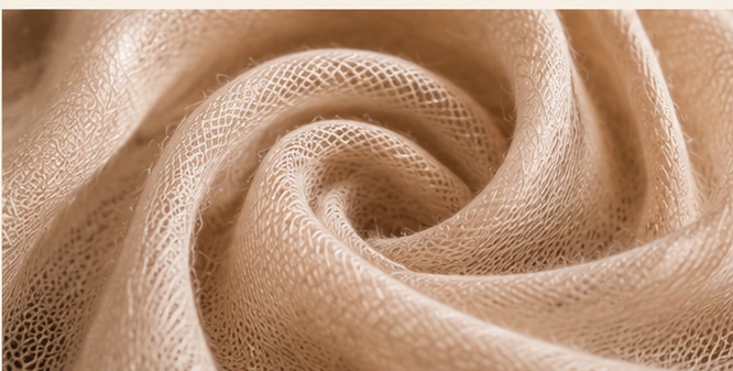 Close-up of fine ivory Pashmina with a soft, delicate weave and fringed edge